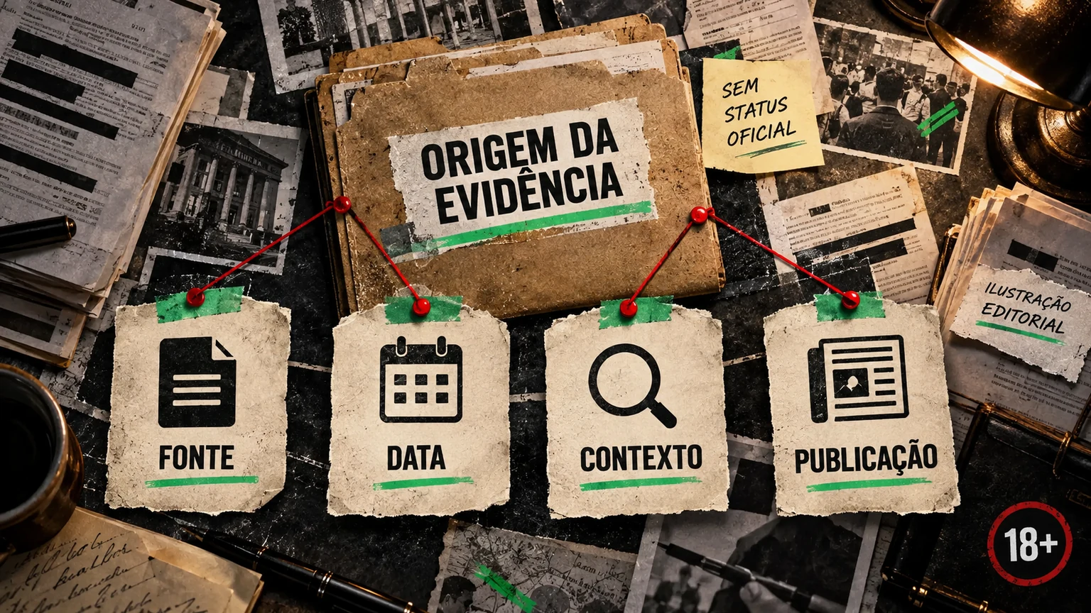 Exemplo visual de conflito entre fontes e decisão editorial qualificada