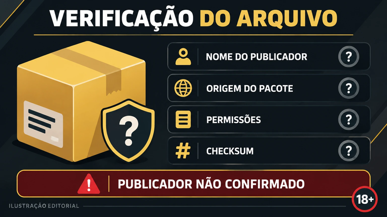 Checklist visual de publicador, pacote, assinatura, domínio e permissões do app
