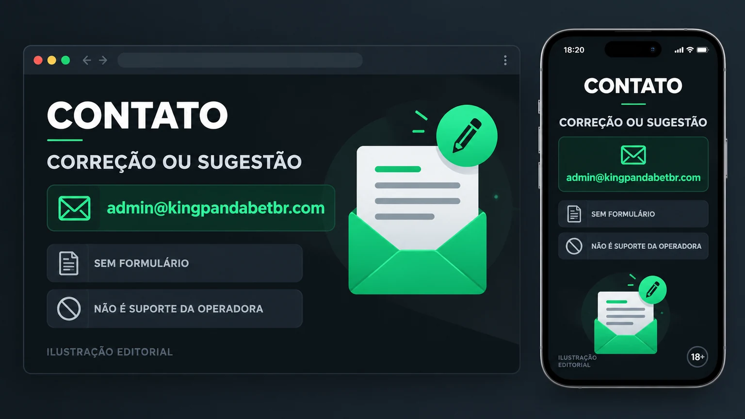 Quadro que separa contato editorial, suporte da operadora, banco e loja de aplicativo